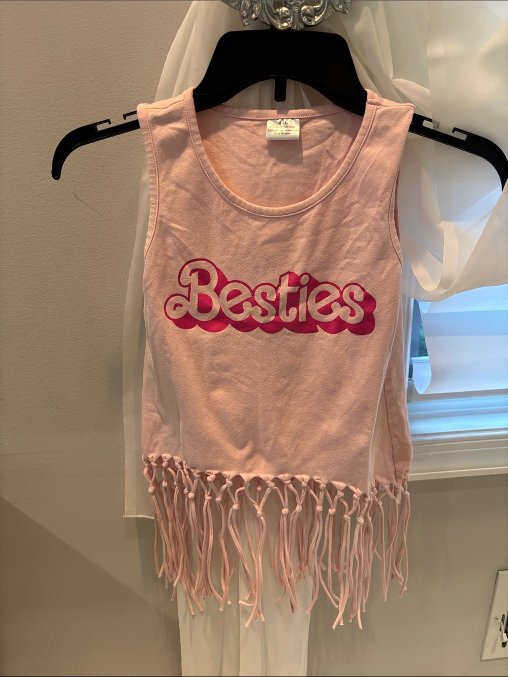 Girls' Pink 'Besties' Fringe Tank Top in Barbie Font girl size 12